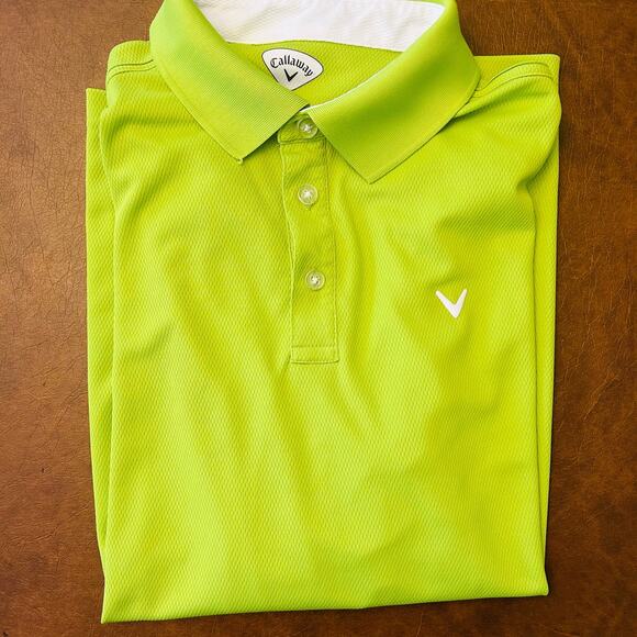 Callaway Men's Golf Short Sleeve Lime Green 2 Button Collared Shirt Large - Picture 4 of 6